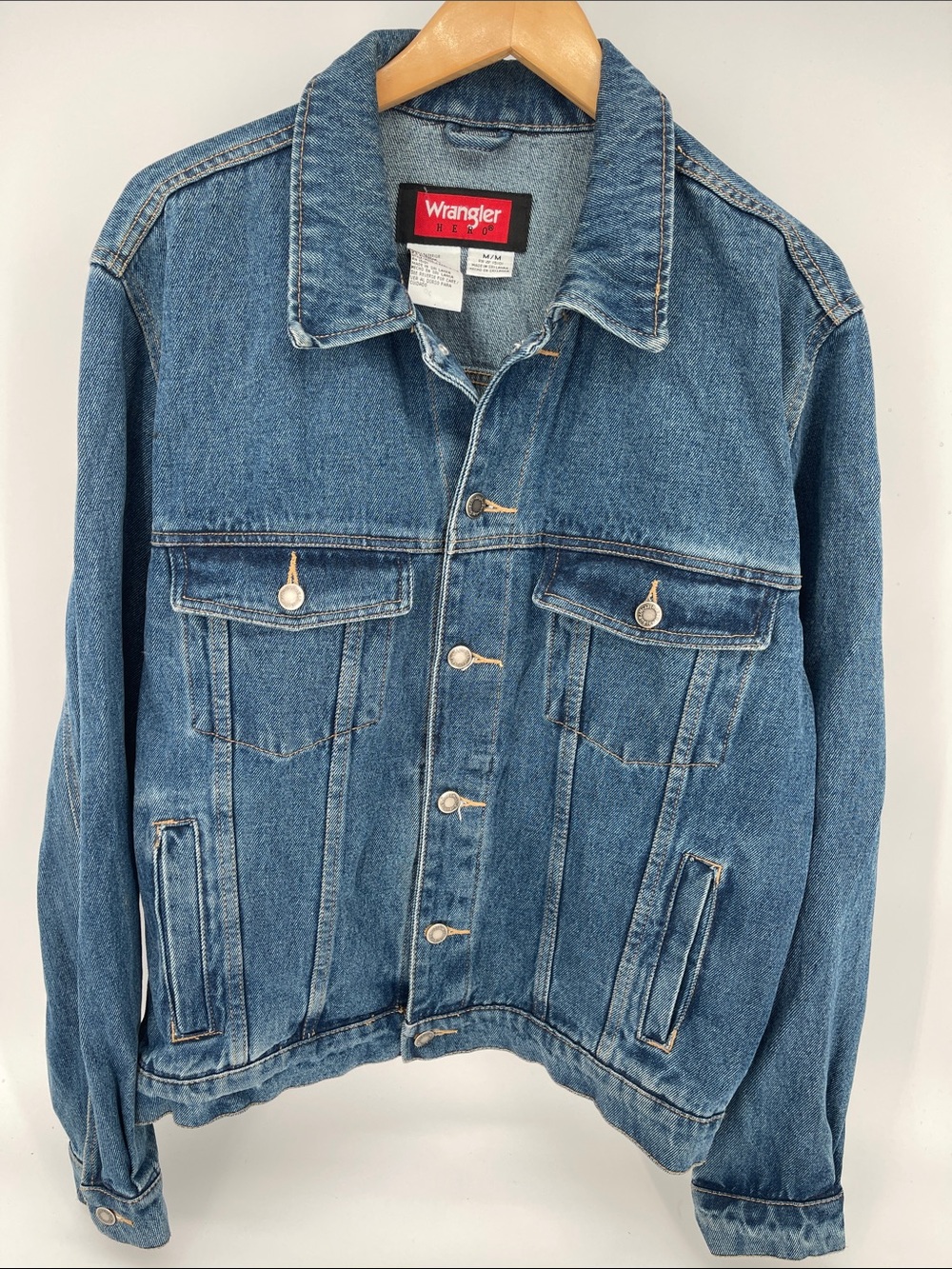 Wrangler Hero Vintage Denim Trucker Button-Up Jacket Men Medium